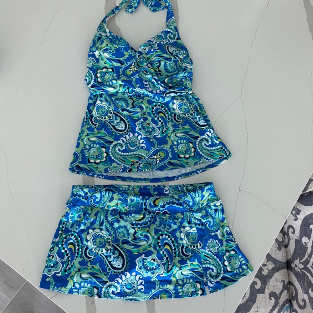 NWOT Lands End Turquoise Paisley Swim Skirt Sz 10 - Picture 5 of 6